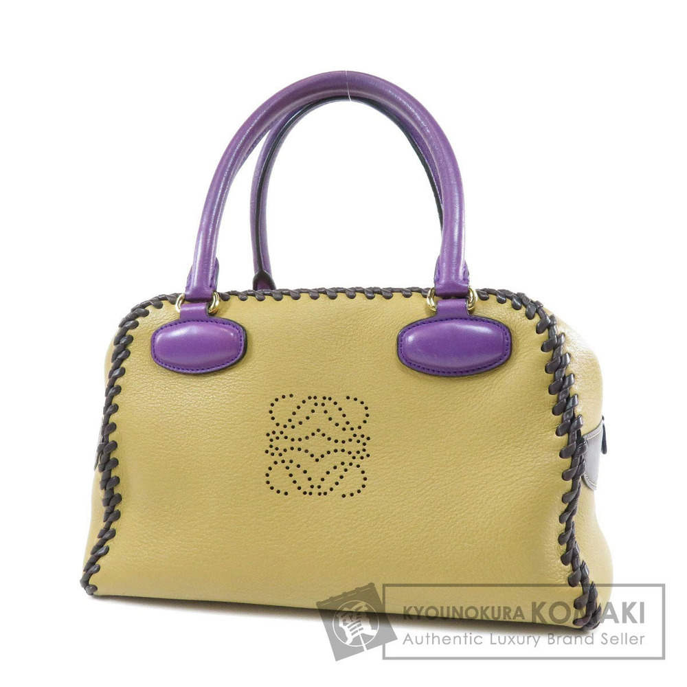 Loewe Amazona handbag beige leather perforated Anagram logo purple